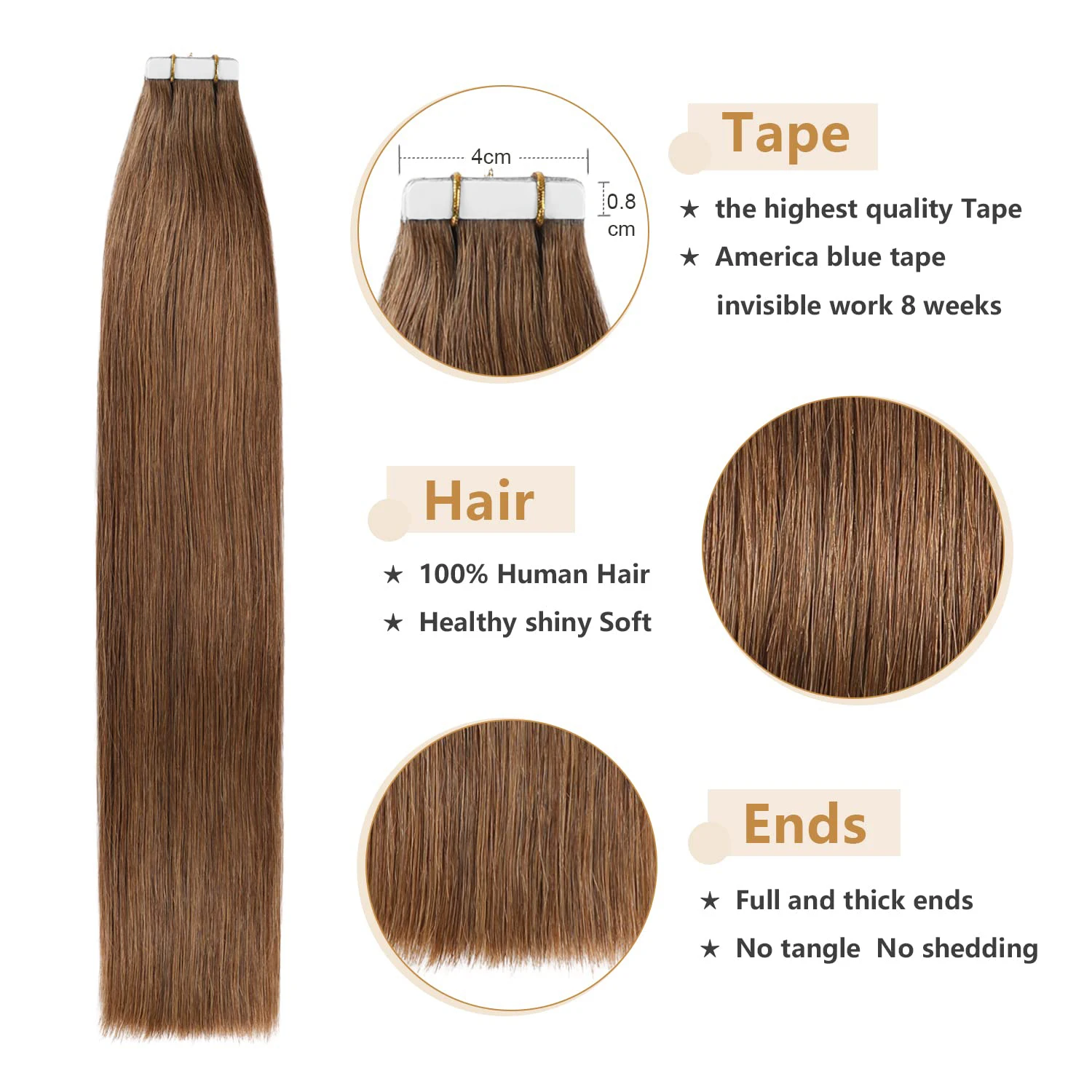 Straight Tape In Human Hair Extensions Color #6 20 Pcs/Lot Silky Remy Human Hair Extensions Seamless Tape In For Women 16-26Inch