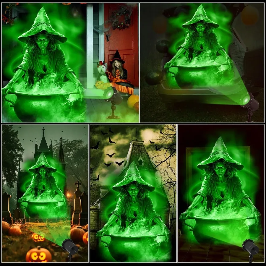 أضواء جهاز عرض الهالوين للساحرات الديناميكية الخارجية وأضواء المرجل لتزيين مستلزمات حديقة العطلات LED للمناظر الطبيعية #6