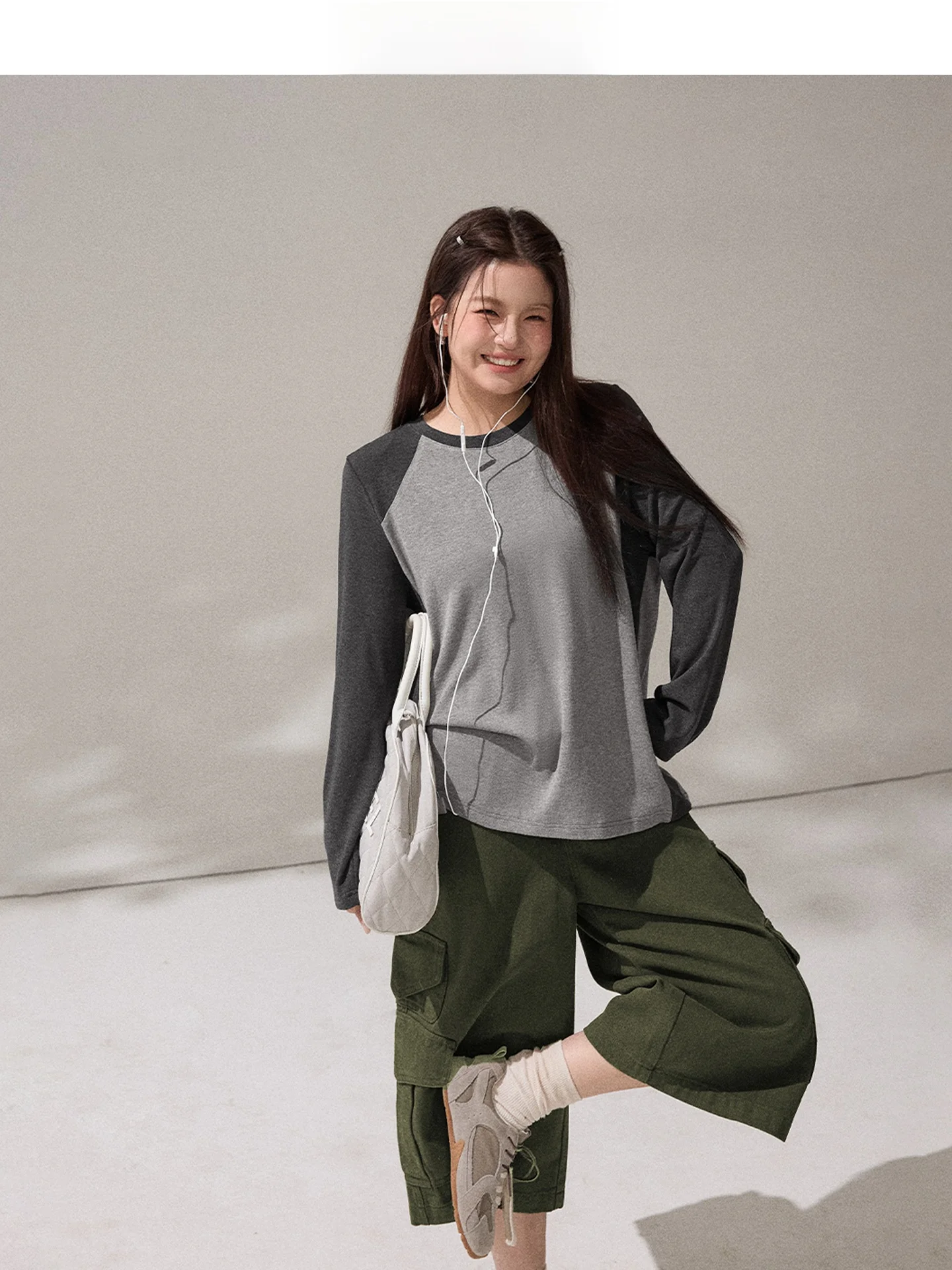 

ay Loose Long Sve T-irt Women's plus Size Casual Sle Splicing Color Blo Slimming Effect Comfortable Cotton Blend