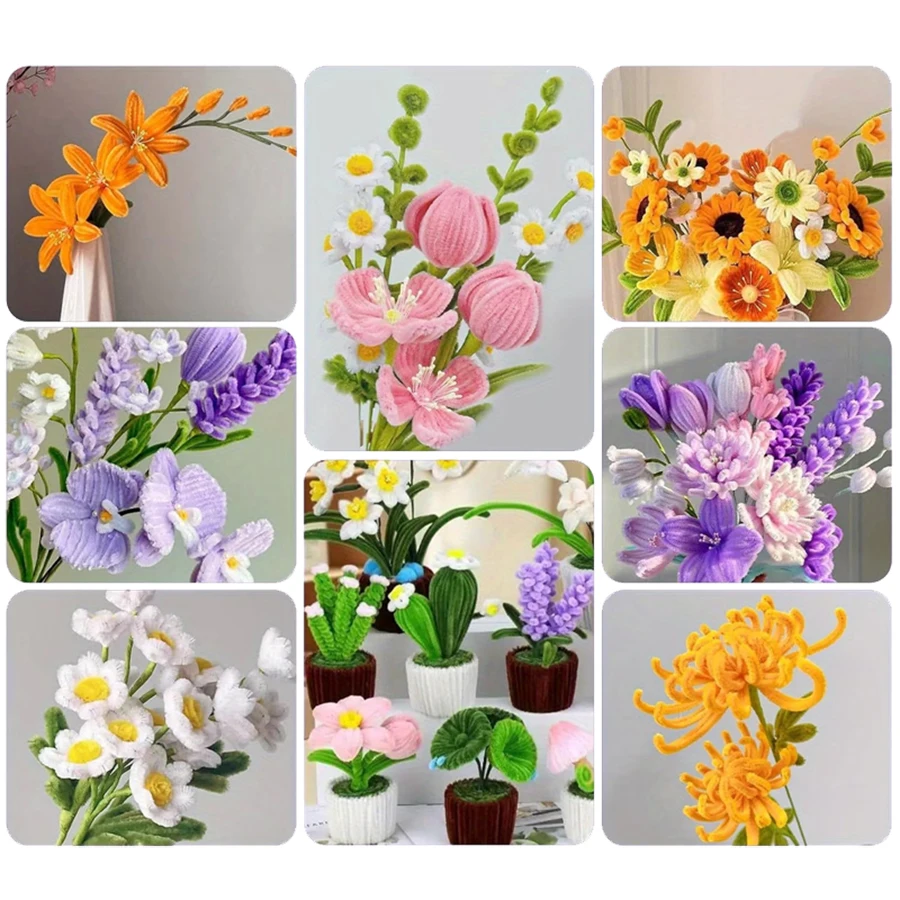 150/350/500pcs Flexible Pipe Cleaners Chenille Stems, Soft Twist‑able Handicraft Material, DIY Supply for Flower Crafting,XJM view 6
