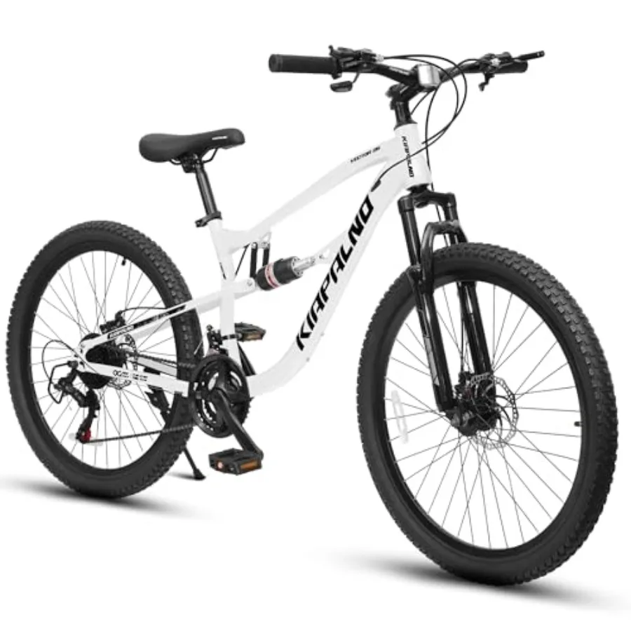 

Mountain bike for outdoor cycling: steel frame, black, full suspension with 21-speed drivetrain and dual disc brakes