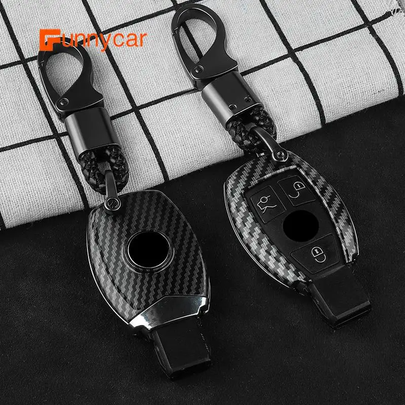 

For Mercedes Benz W204 W212 C180 GLK300 CLS CLK CLA SLK C S E Class Remote Smart Car key Case Cover carbon fiber key Set Bag