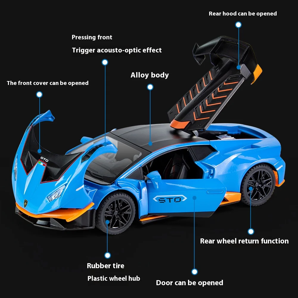 Modelo de Supercarro Lamborghini Huracan STO V10 em Escala 1:24