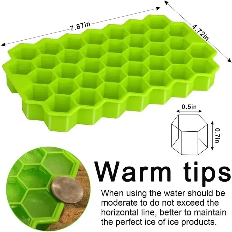 37 Cavity Honeycomb Ice Cube Trays Reusable Silicone Ice Cube Mold BPA Free Ice Maker with Removable Lids