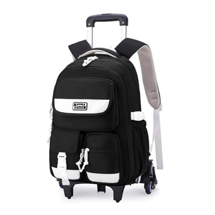 

Rolling Backpack for Girls Boys Backpack with Wheels, Roller Trolley Bags Wheeled School Bookbag Black-6 wheels
