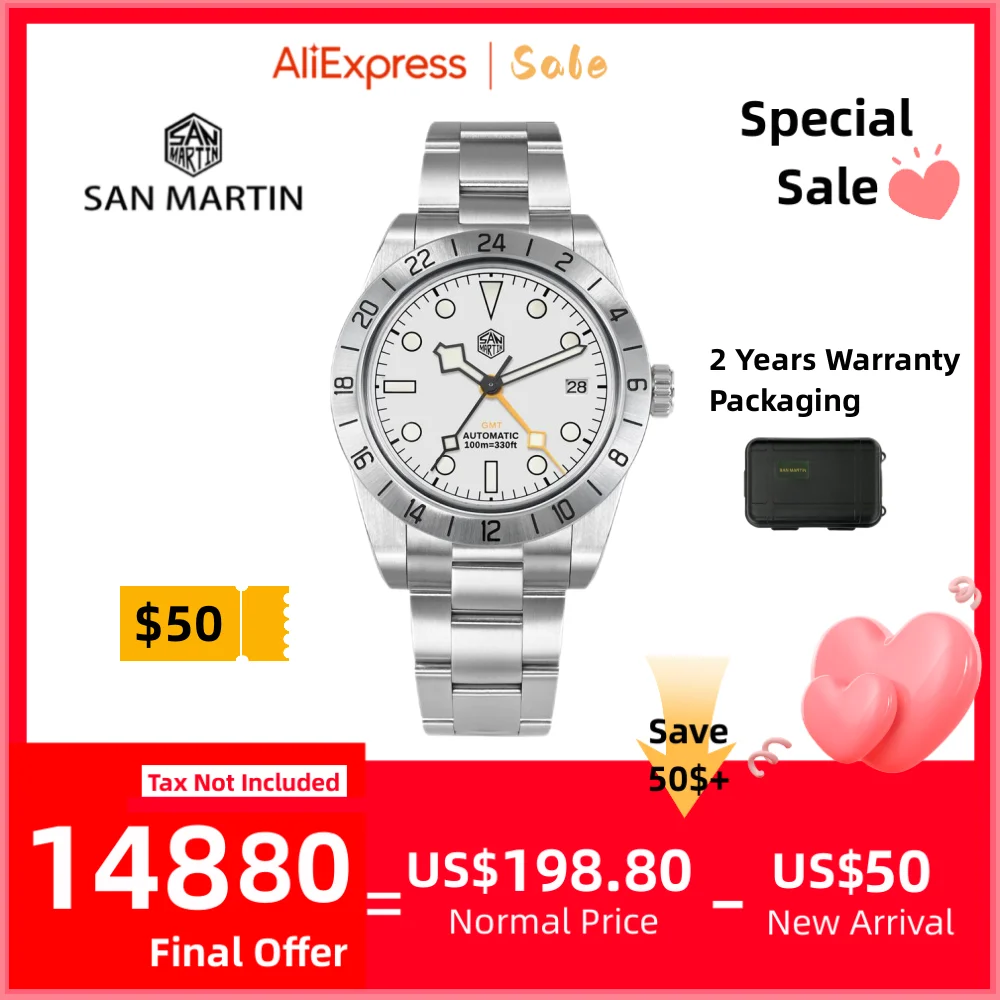 San Martin 39mm BB GMT Watch NH34 Automatic Wristwatch Man Date BGW-X1 Luminous Montre Homme Waterproof 10Bar Sapphire SN0054E