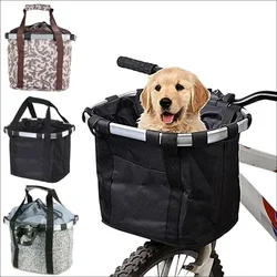 Detachable Bicycle Front Basket 2in1 Bike Small Pet Dog Carry Pouch MTB Cycling Handlebar Tube Hanging Fold Baggage Bag