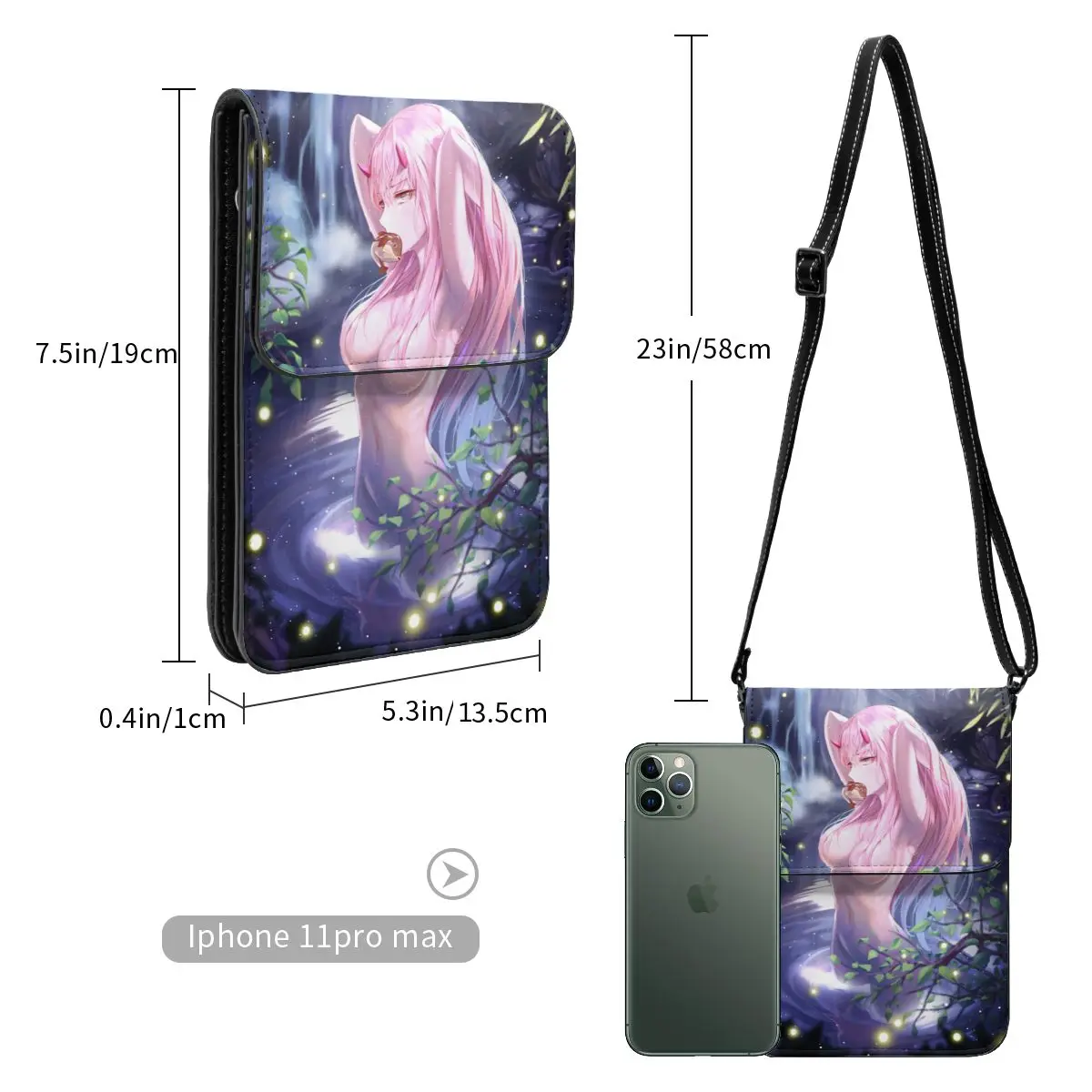 Bolsa de celular crossbody, Bolsa de celular, Bolsa de ombro, Alça ajustável, Querida na Franxx Zero Two