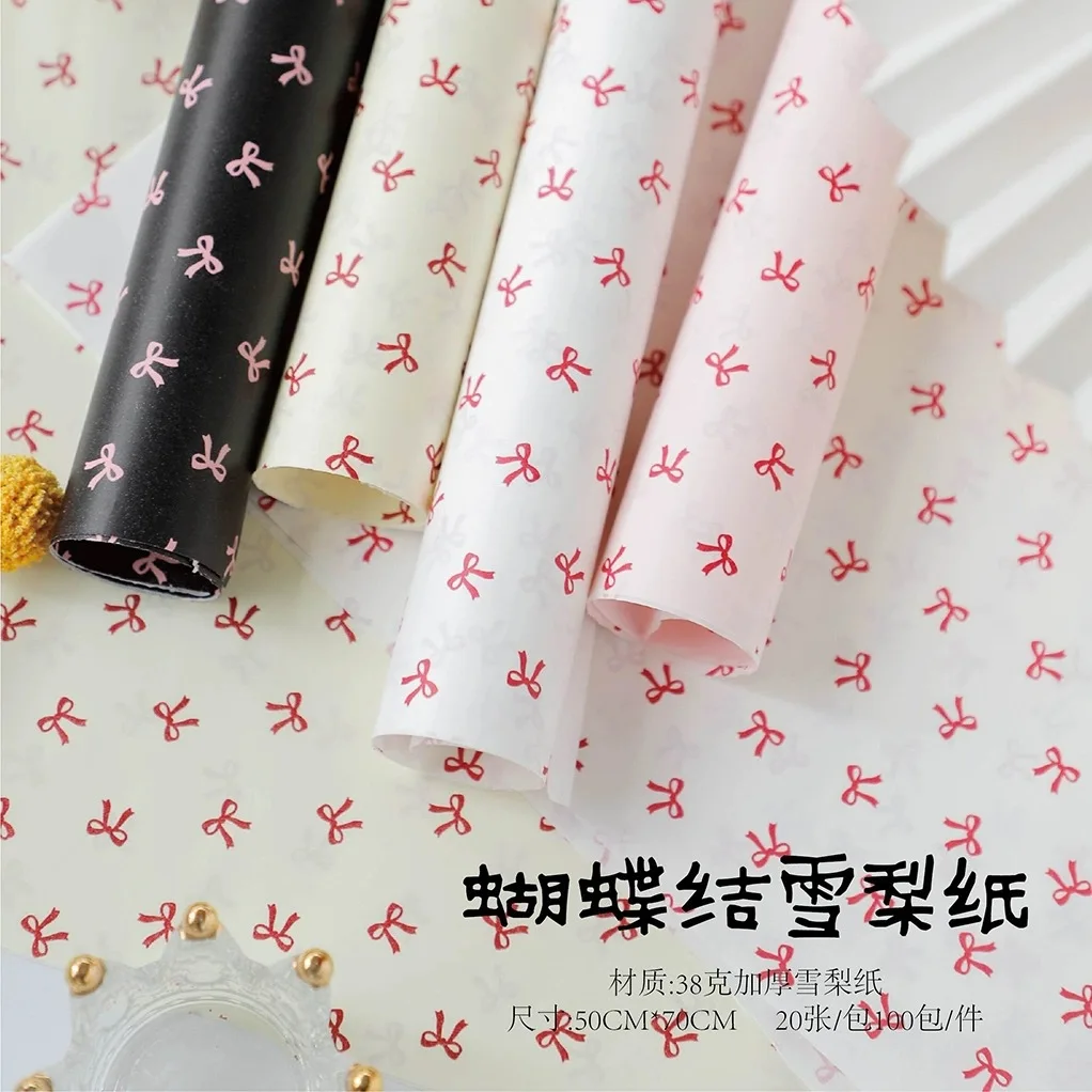 20sheets 50x70cm Bow Tissue Parper Printed Flowers Wrapping Floral Paper Packaging PaperKnot Ins Korean Gift Rose Packing Parper