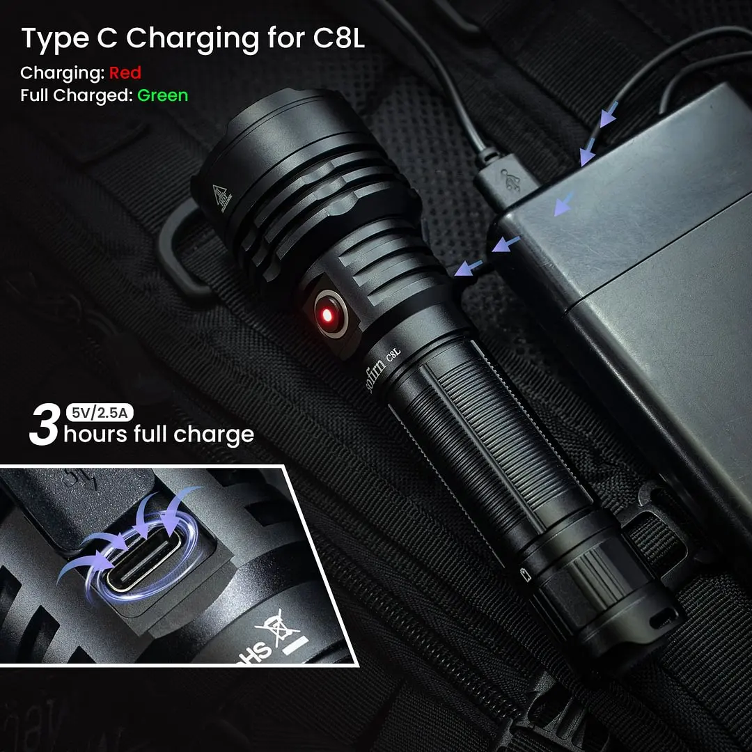 Sofirn C8L 3100lm Lanterna Tática Potente 21700 XHP50D HI LED Lanterna EDC Tipo C Recarregável para Acampamento, lanternas potentes para caça,defesa