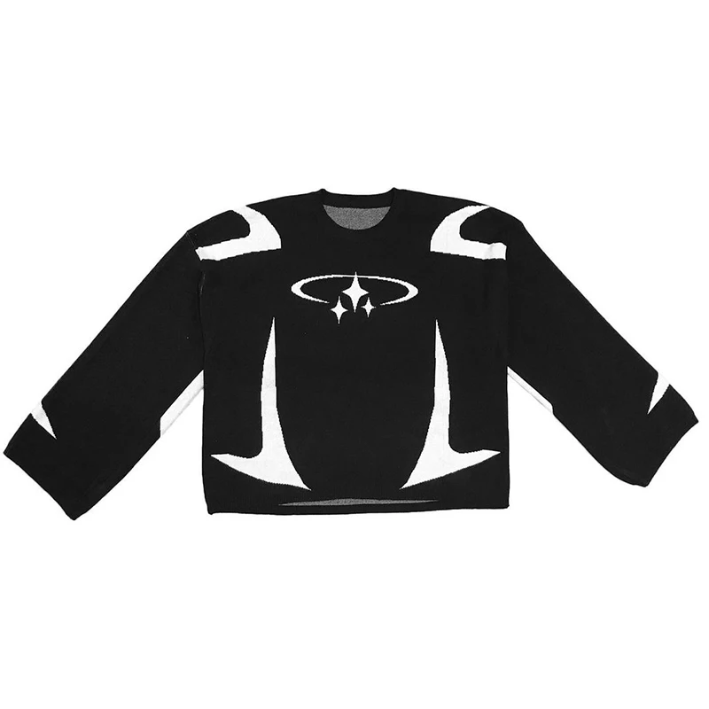 

2024 New Hip Hop Gothic Dark Anime Print Streetwear Knitted Pullover Autumn Winter Harajuku Sweater Unisex Oversized Sweater
