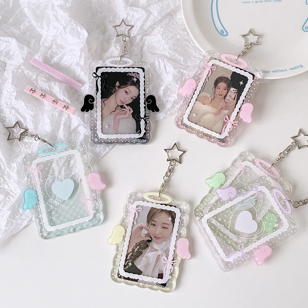 Kpop Transparent Acrylic 3in Card Holder Cute Girl Idol Photo Storage Card Bag Pendant Decorative Keychain Id Protection Cover image 5