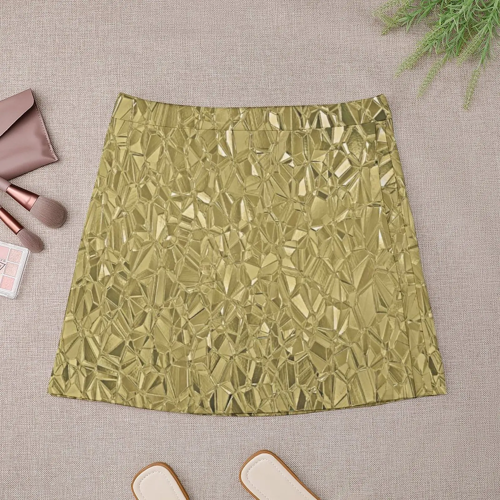 Gold Faux Metallic A-line Skirt Shiny Metal Gemstone Print Harajuku Casual Skirts Retro Mini Skirt Graphic Clothes Birthday Gift