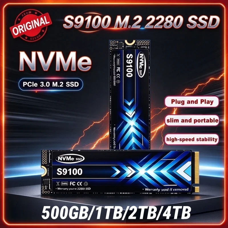 SSD interno de estado sólido S9100 M2 NVMe PCIe 3, 500 GB, 1 TB, 2 TB, 4 TB, armazenamento de alta velocidade para portáteis de jogos, computadores de escritório e PC de mesa.