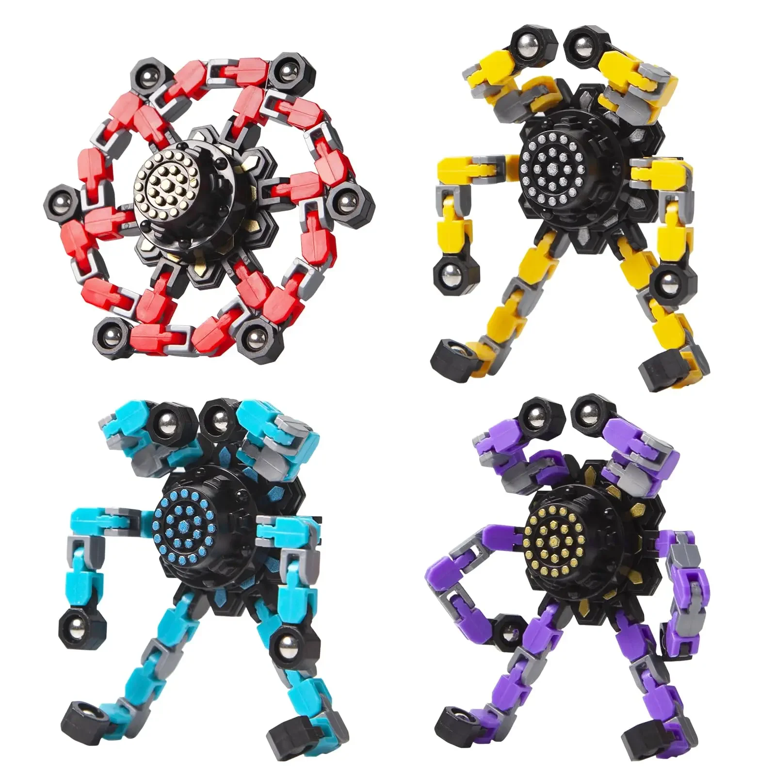 Transformable Fidget Spinners 4 Pcs for Kids and Adults Stress Relief Sensory Toys Fingertip Gyros for Autism for Kids Gifts