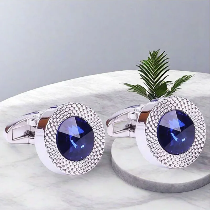 

Luxury Retro Titanium Steel Cuff Links Micro-Inlaid Zircon European American Fashion Personality round Design