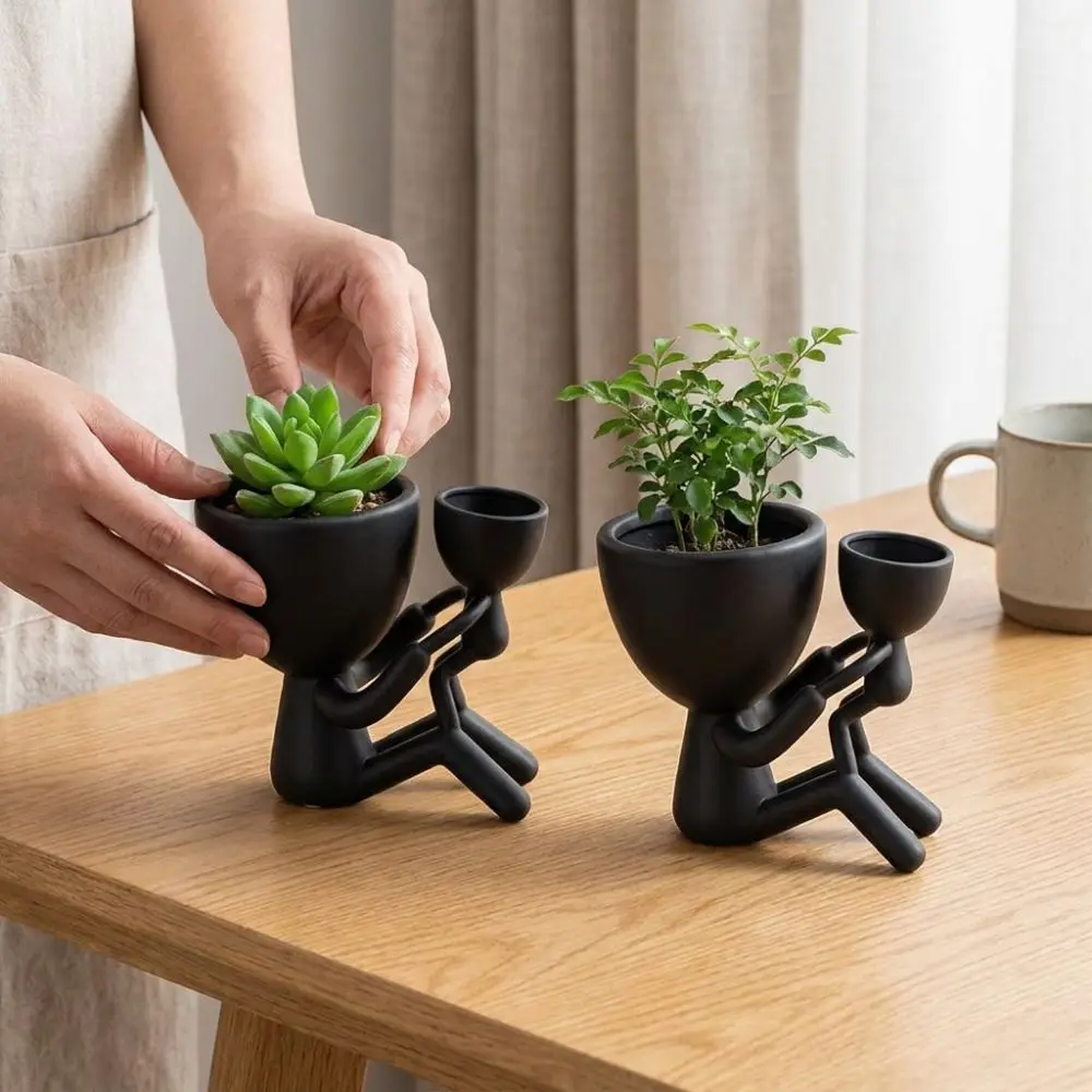3D Printed Mother and Child Figure Planter Pot Minimal Anti Tipping Mother Child Hug Plant Pot Stable Base Family Themed