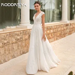 RODDRSYA Cap Sleeves Boho Wedding Dress Bride vestidos de novia boda Lace A Line Chiffon Bridal Gown Illusion Back Customized