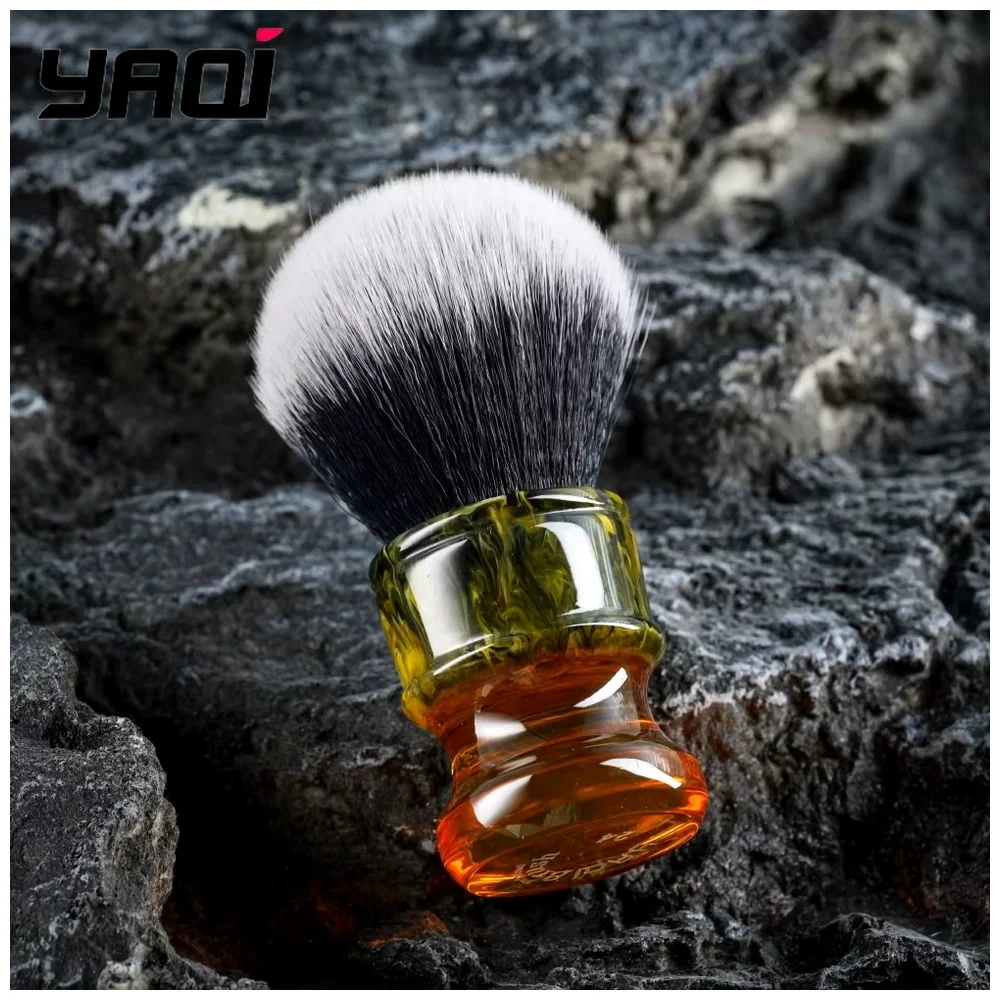 YAQI ROCKS 28mm Synthetic Hair Resin Handle Men's Wet Shaving Brush for Facial Beard Stubble Grooming Wet Shave Tools Mens Gift