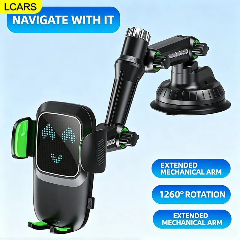 Lcars Car Phone Holder Suction Cup Type Extended Mechanical Arm Car Navigation Holder Dashboard Windshield Universal Phone Mount