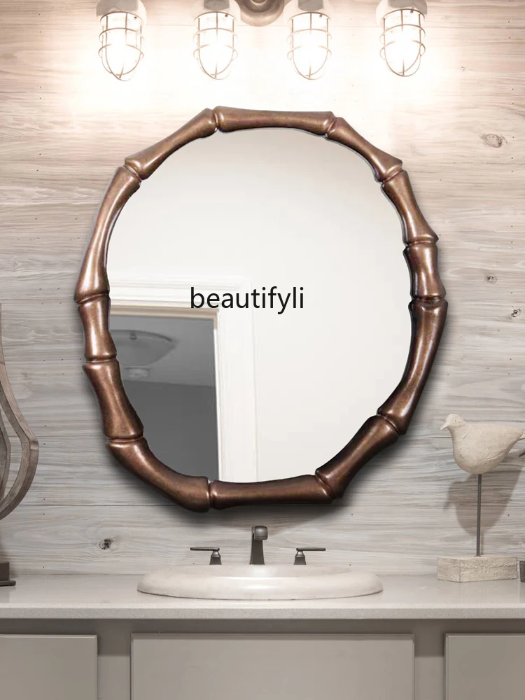 Retro smart bathroom mirror with lamp defogging glass mirror special-shaped wall-mounted sink mirror