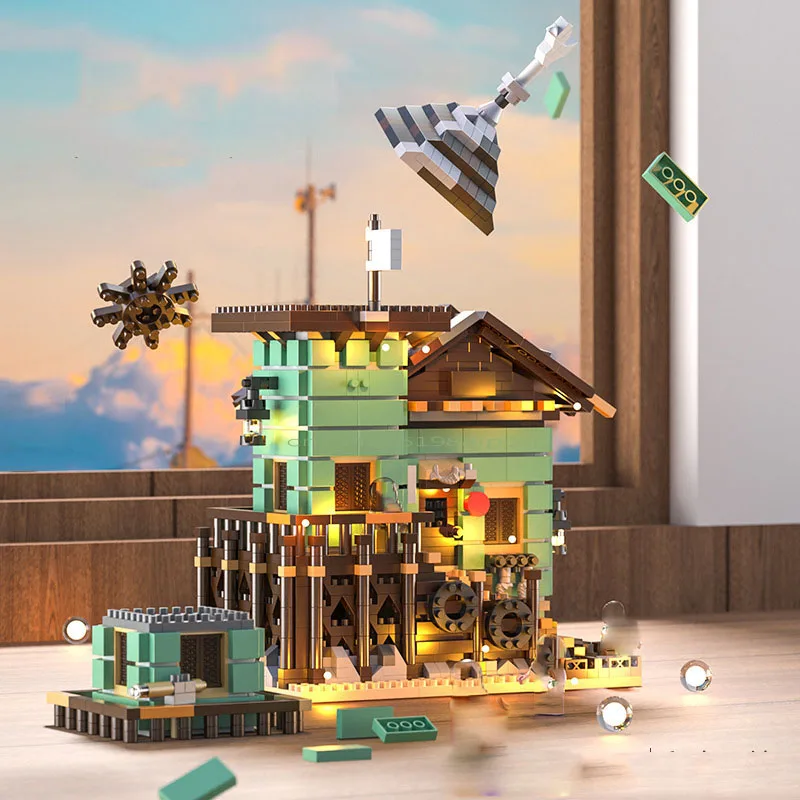 Creative Street View Fisherman's Hut Assembly Building Blocks Difficulty Toys Architectural Style Men and Girls Christmas Gifts