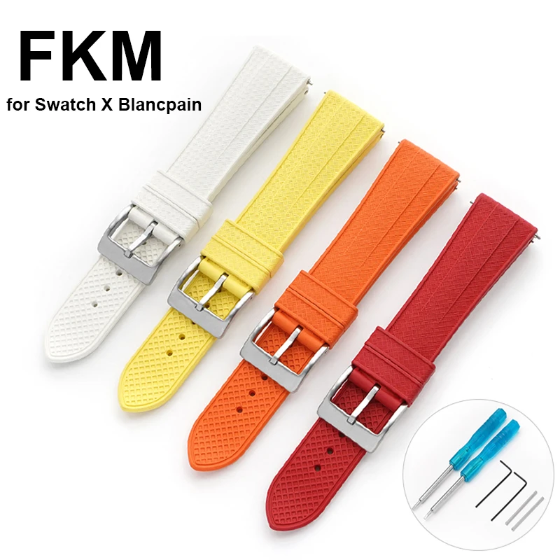 

New FKM Strap for Swatch X Blancpain Five Ocean Men Women Sports Waterproof Fluoro Rubber Watch Band Bracelet 22mm With Tools
