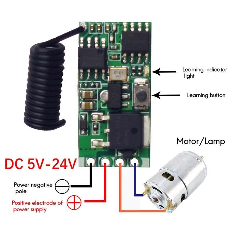 1 Set pengendali nirkabel Motor DC, Regulator kecepatan 3.7-24V modul penggerak daya tinggi pintu garasi kendali jarak jauh