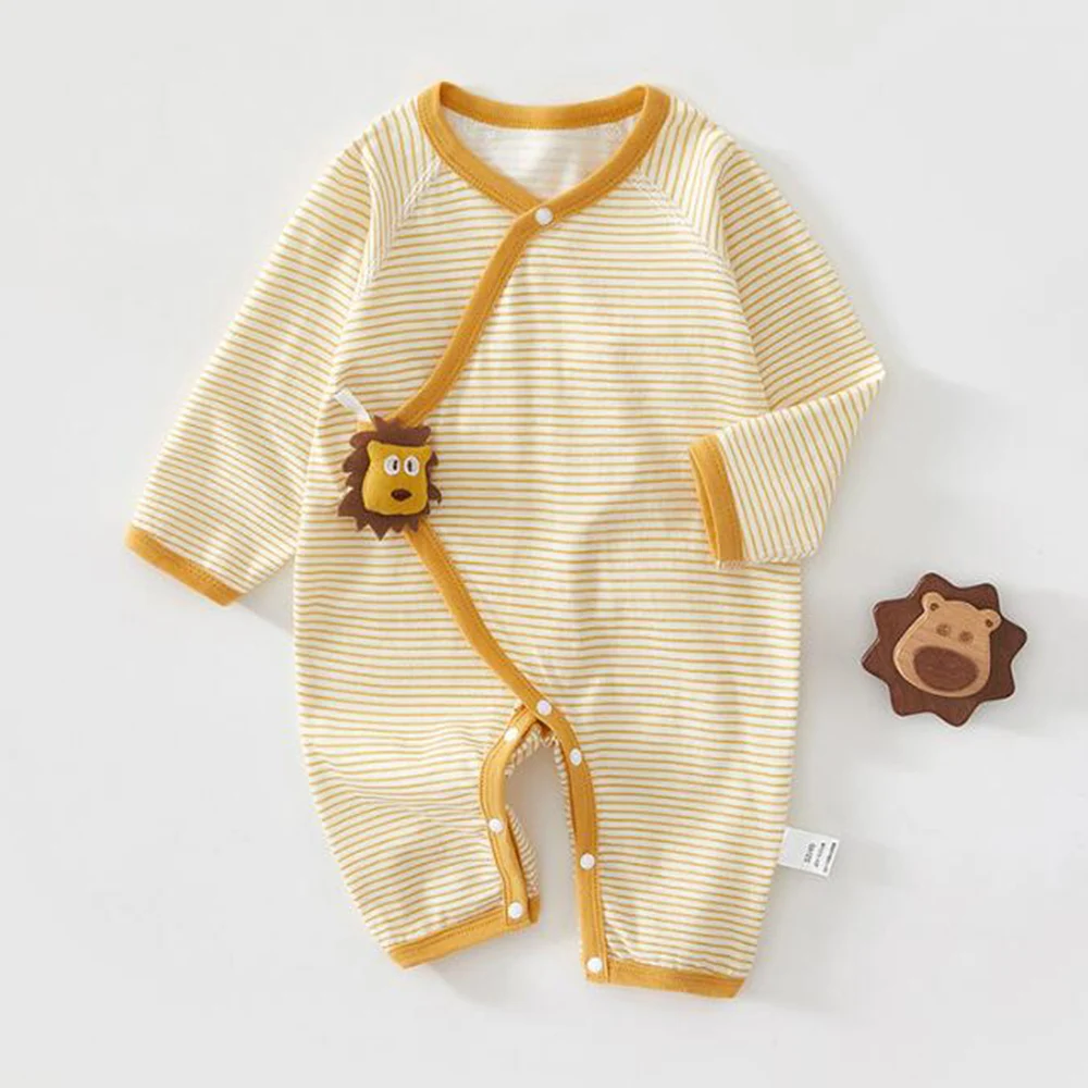 

Summer Baby Boy Clothes 100% Cotton Baby Girl Rompers Long Sleeve Striped Newborn Jumpsuit 0 6 Months Unisex Hospital Onesies