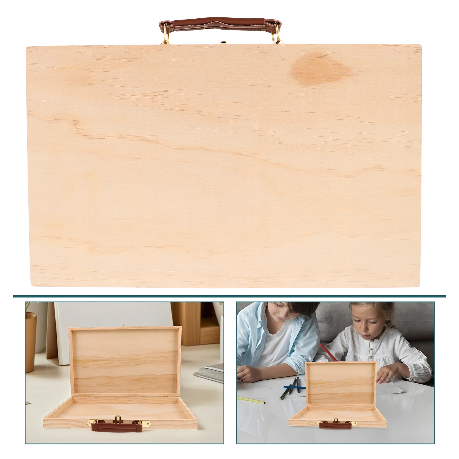 

2pcs Portable Paint Box Solid Wood Art Supply Storage Case Lightweight Tool Organizer For Oil Painting Brushes Outdoor Sketching