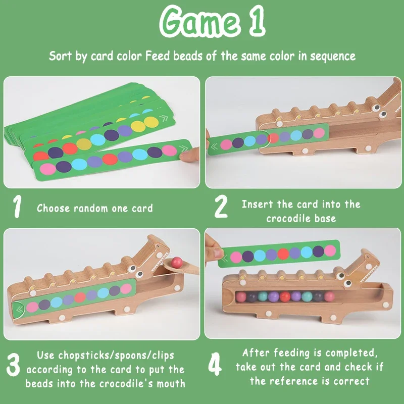 Jeu de correspondance de perles d'alimentation Crocodile en bois, reconnaissance des couleurs, mémoire, cadeau de vacances pour enfants, jouets de Classification pour l'éducation précoce