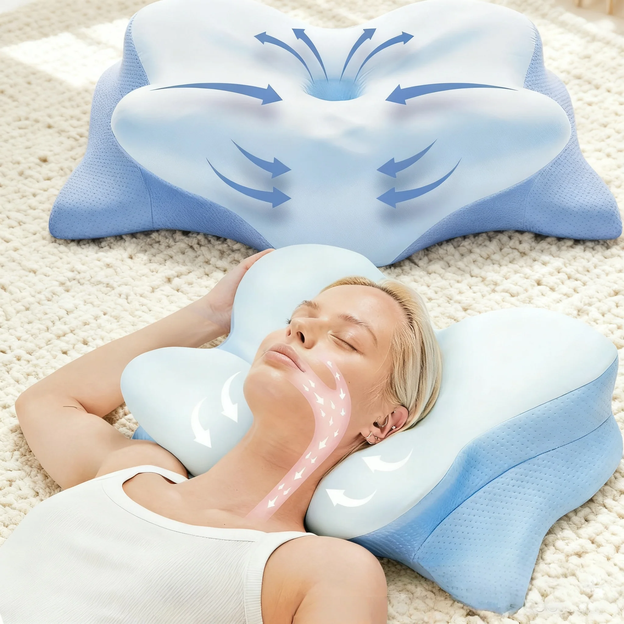 Ergonomic Memory Cotton Pillow - Butterfly Shape Design Professional Cervical Support Pillow Enhances Neck Comfort Restful Sleep