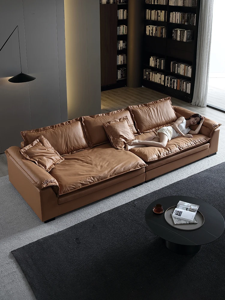 

Down latex sofa living room modern simple and light luxury straight Italian minimalist technology cloth sofa