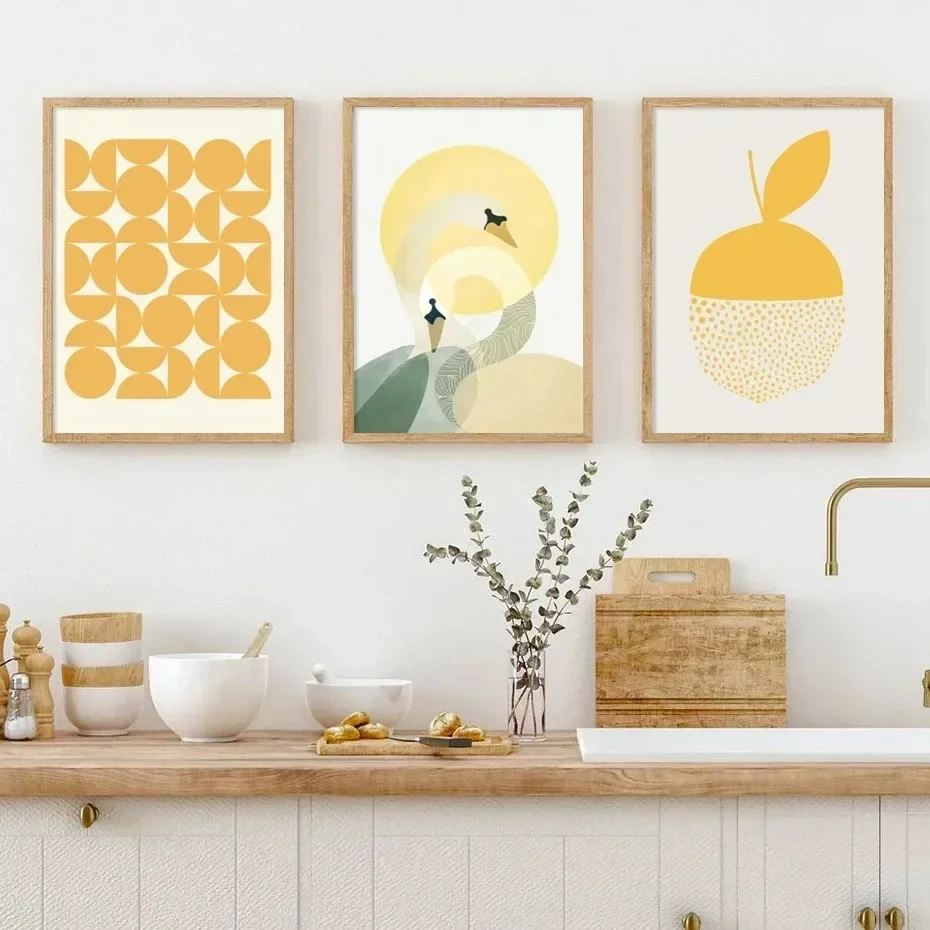 Abstract Geometric Graphic Designs Trendy Yellow Gallery Poster Canvas Print Paintings Wall Art Pictures Living Room Home Dec