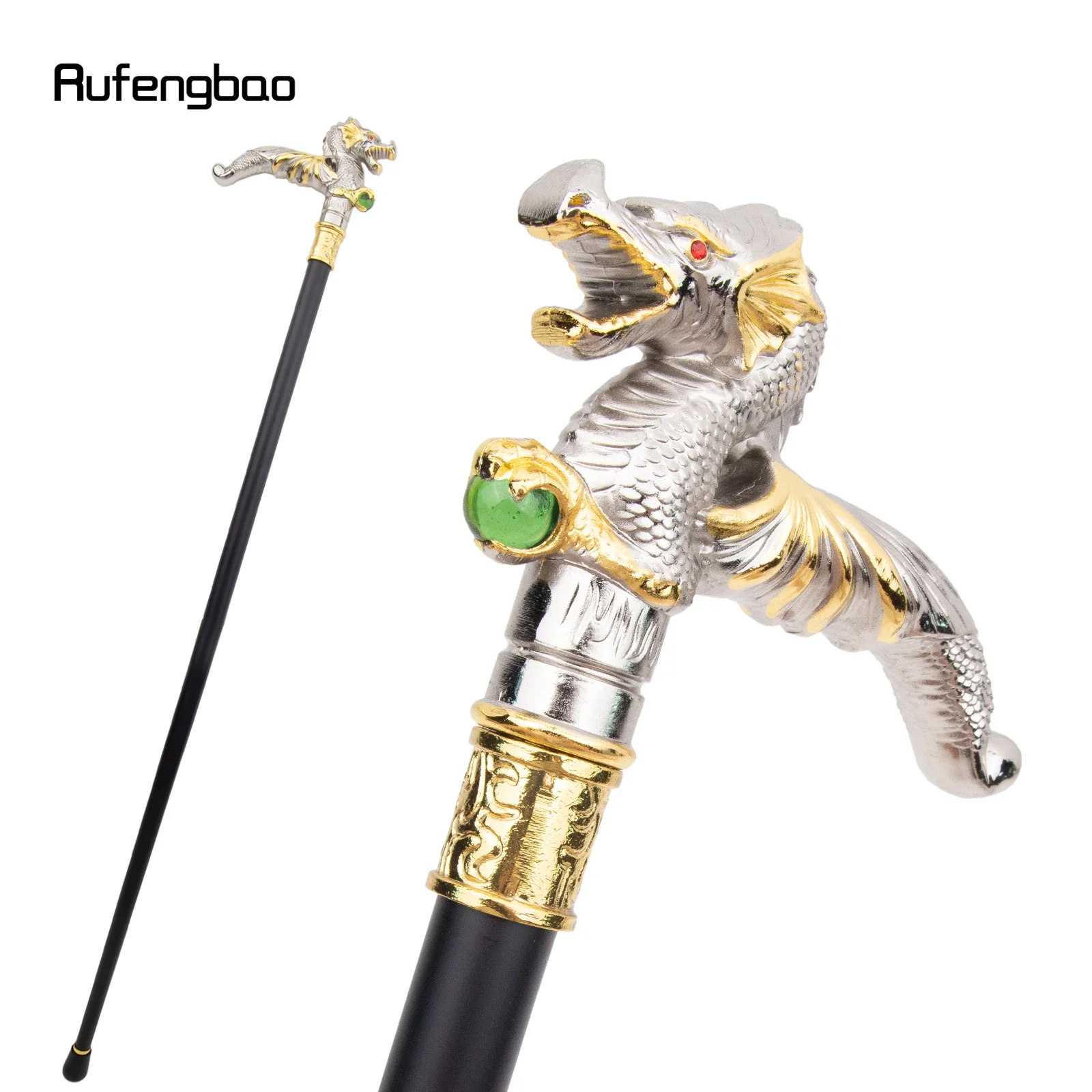 Golden White Dragon Scrambling Ball Single Joint Fashion Walking Stick Decorative Vampire Cospaly Cane Halloween Crosier 93cm