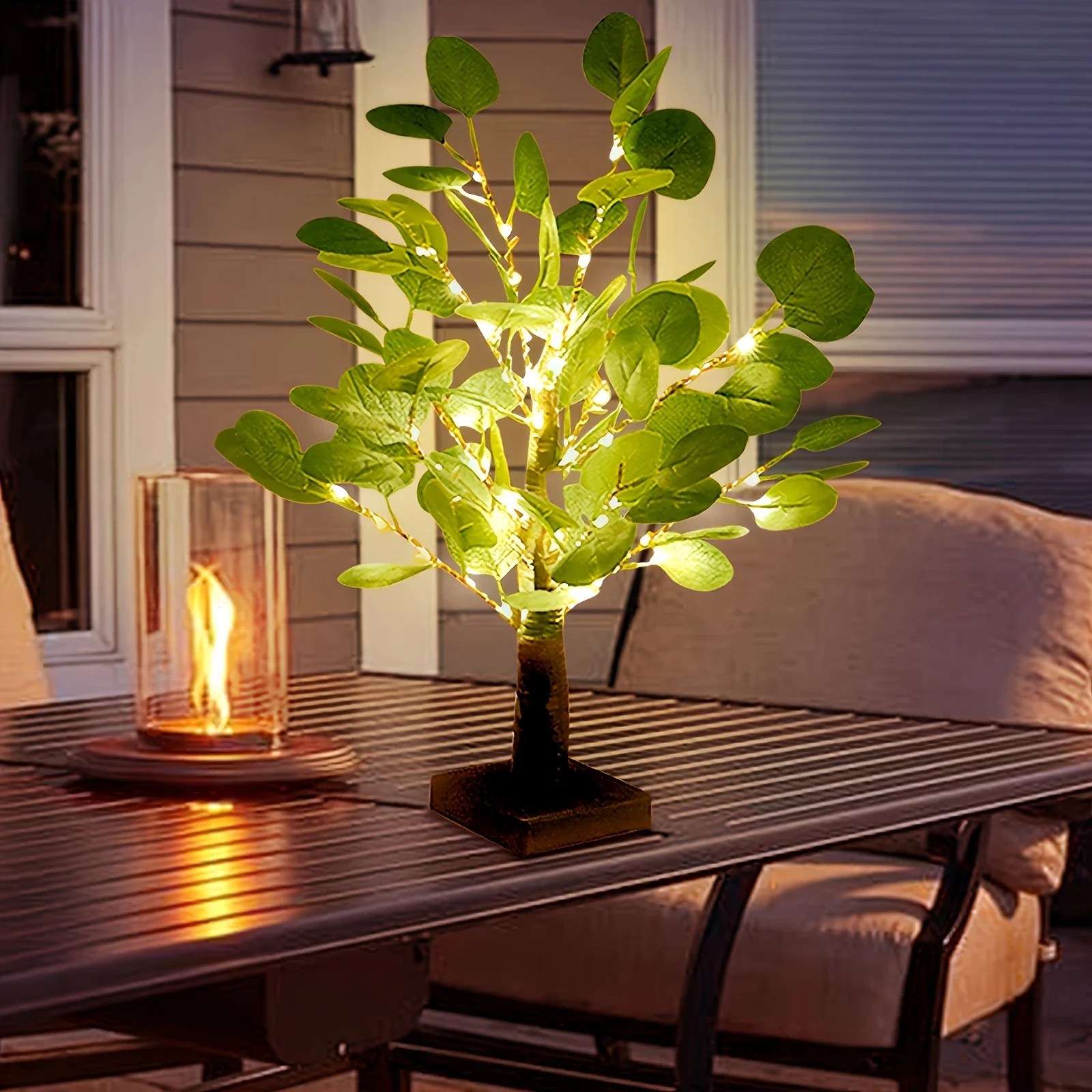 أضواء النباتات الاصطناعية، أضواء الليل، محاكاة البلاستيك النباتات الاستوائية واقعية داخلي نباتات وهمية الديكور شجرة المنزل #1
