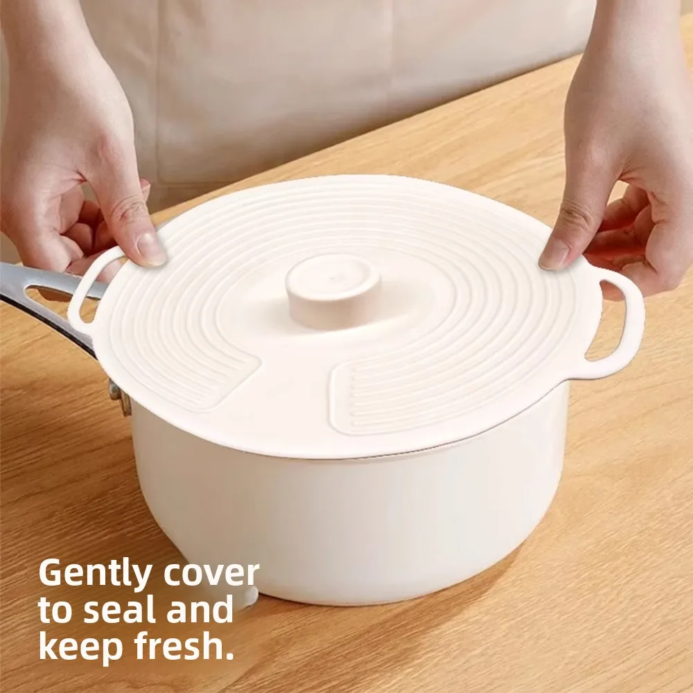 Dustproof Silicone Pot Lid Anti-spill with Handle Bowl Lid Splash-proof Reusable Fresh-keeping Lid for Microwave Refrigerator