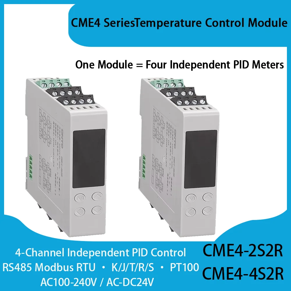 CNTD CME4 AC/DC 24V AC 100-240V 4-Channel PID Temperature Controller SSR Output RS485 Modbus RTU Thermocouple PT100 RTD DIN Rail