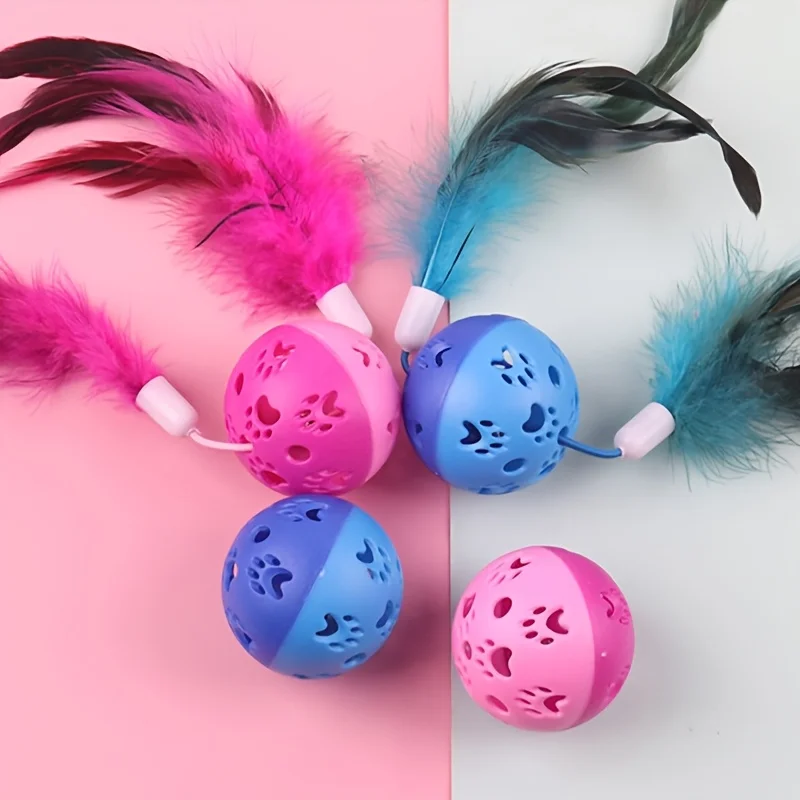 2pcs Cat Alone Interactive Scenarios Toys Cute Style Stress-Relieving Artificial Feather Simulation Roller Toy For Cats Pet Toys
