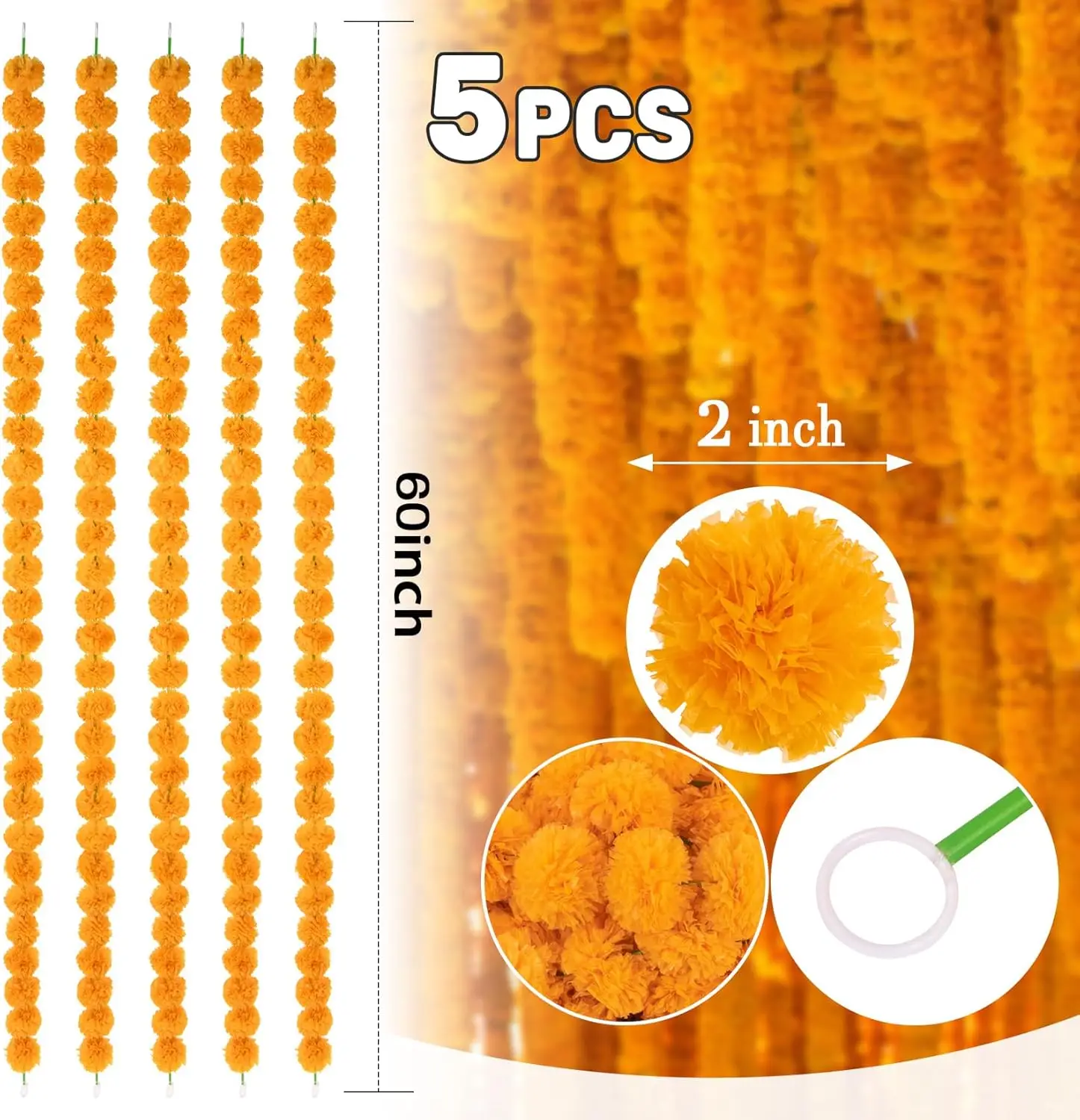 أكاليل زهور القطيفة لعيد ديوالي الهندي الموتى، حفلات الزفاف الهندية (برتقالي)