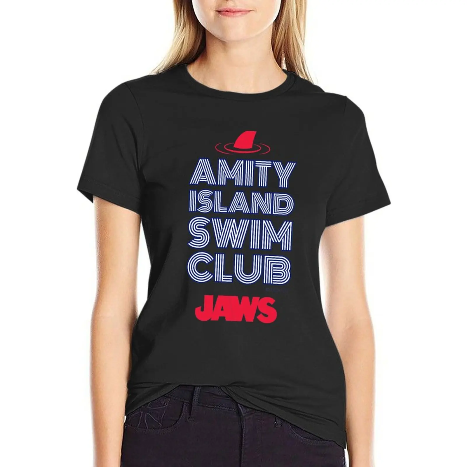 

JAWS JAWS MOVIE - BEST FILM SHARKS - USA - AMITY ISLAND SWIM CLUB 1975 T-Shirt summer tops plus size tops womans clothing
