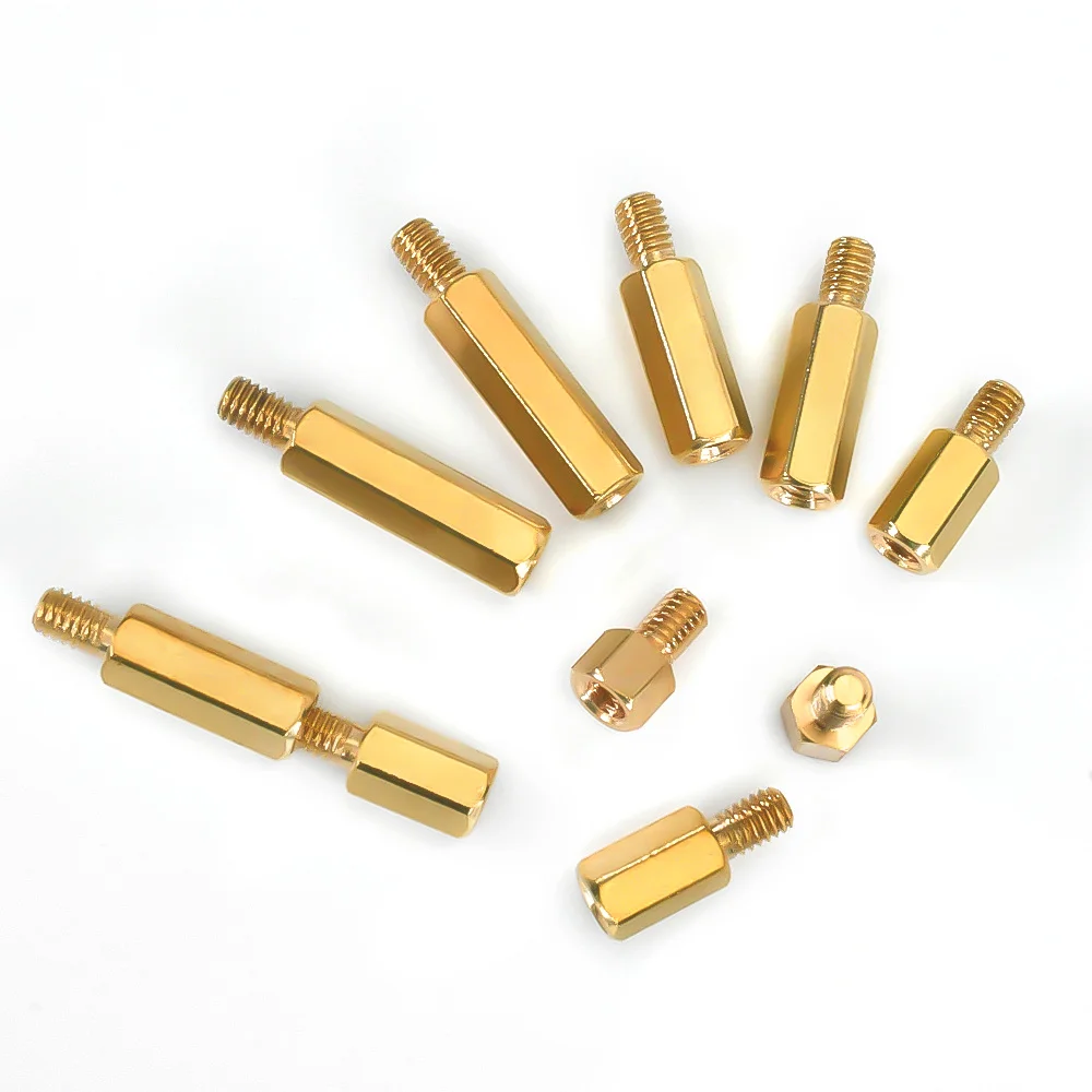 Separadores de placa base de latón, tornillo espaciado M2 M2.5 M3 M4 M5, estante de placa macho a hembra, perno hexagonal, soporte PCB, espaciador