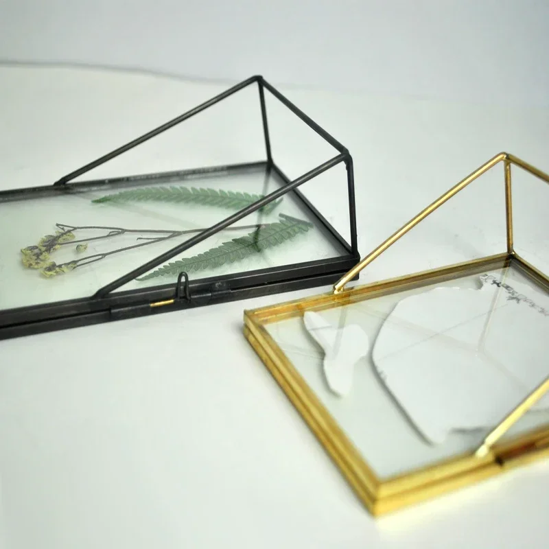 Antique Gold Rectangle Glass Photo Frame Specimen Clip Holder Folding Desktop Picture Frames Home Desktop Decoration