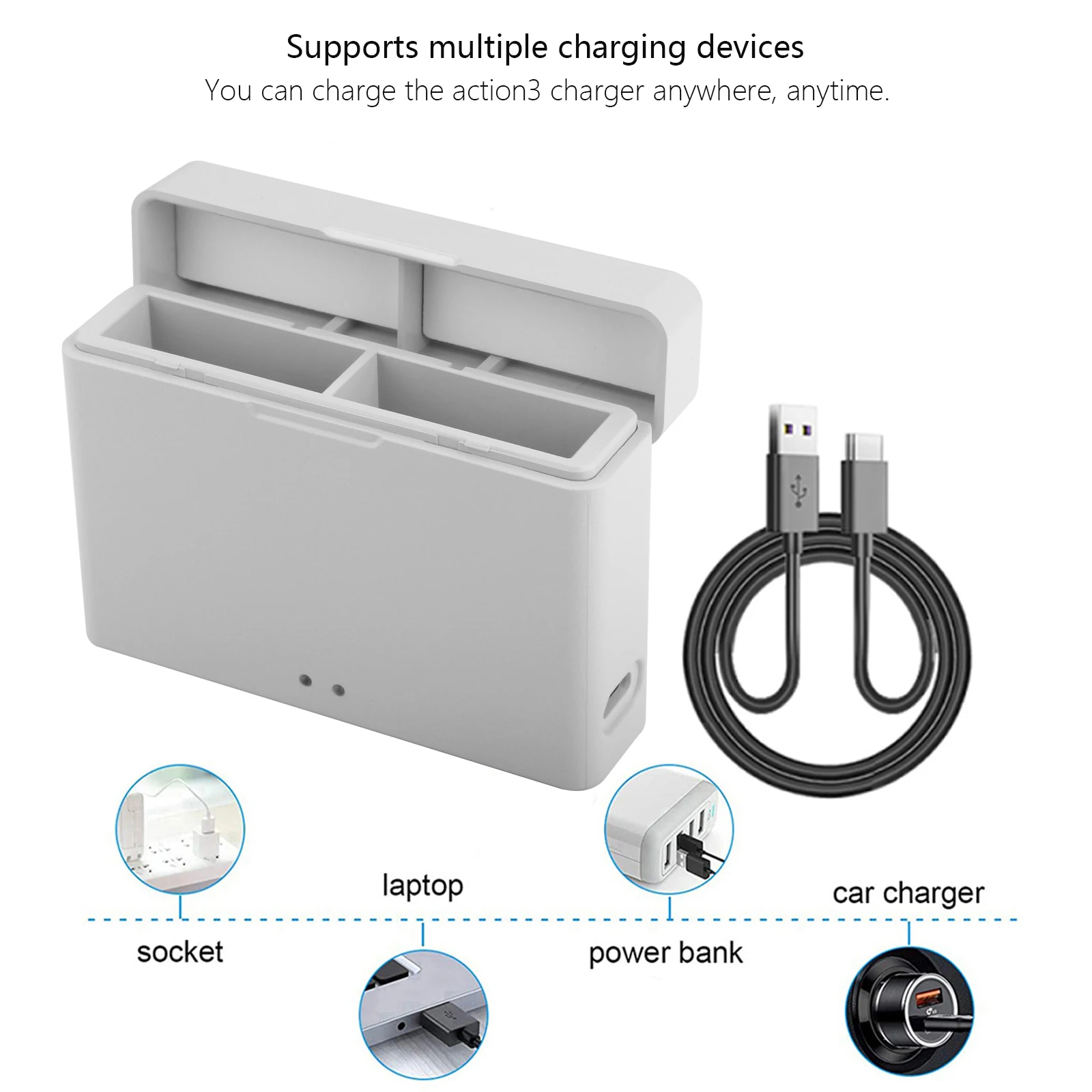 For DJI Osmo Action 3/4 Battery Charger Hub USB Chargung Hub Action Camera for Action 3 Action 4 Accessories