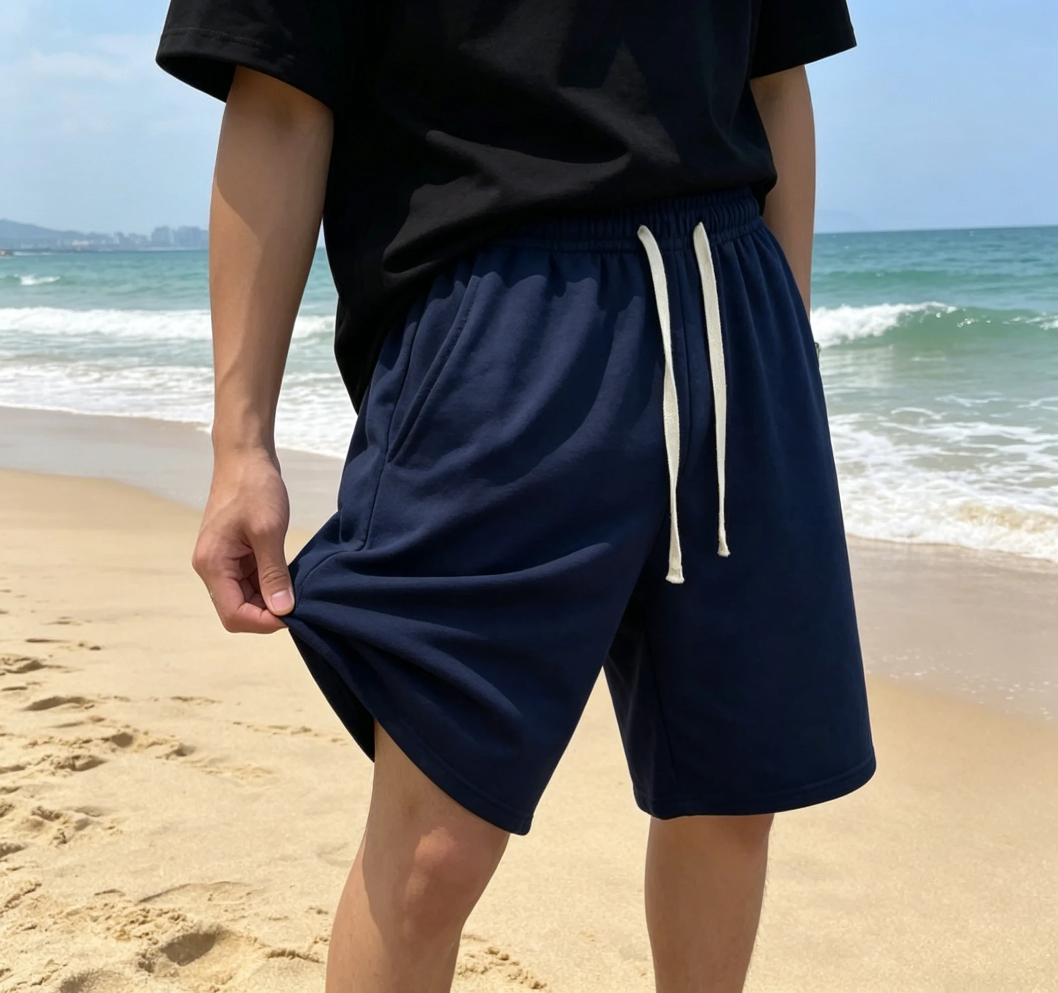 

Men's Comfortable Soft Beach Shorts Solid Color Loose Elastic Waist Drawstring Surfing Daily Short Pants sweatpants