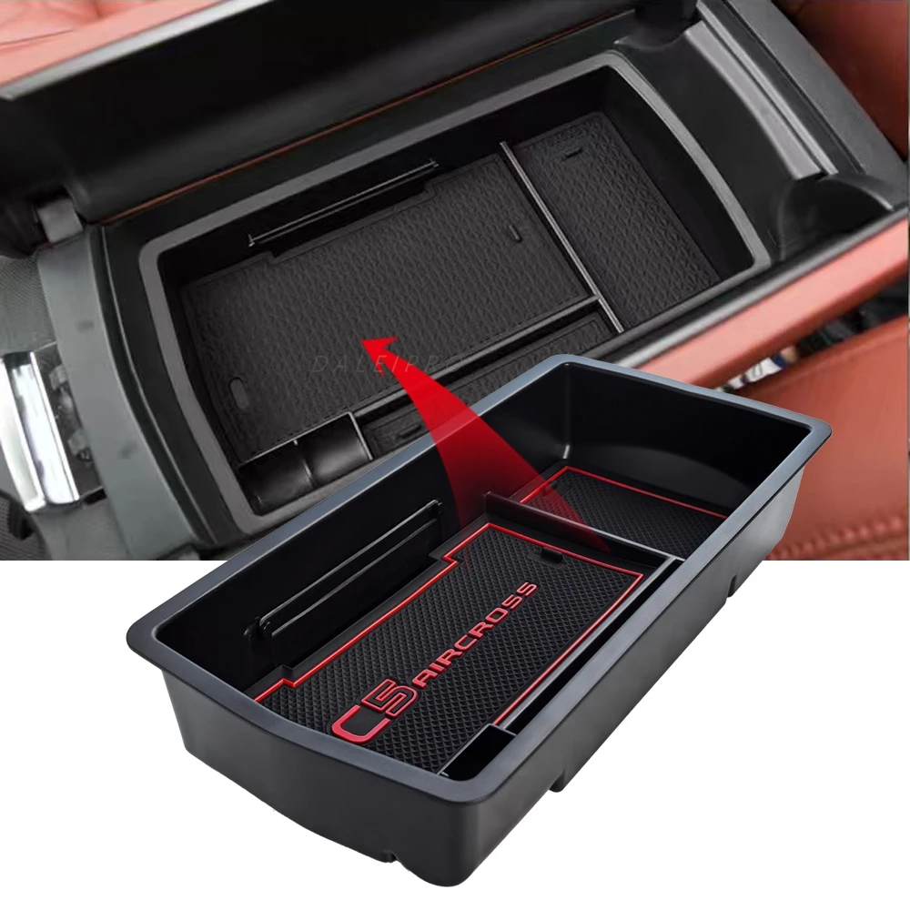 For Citroen C5 Aircross 2017-2023 Car Armrest Storage Box Center Console Organize Tray Storage Box Central Tidying Accessories