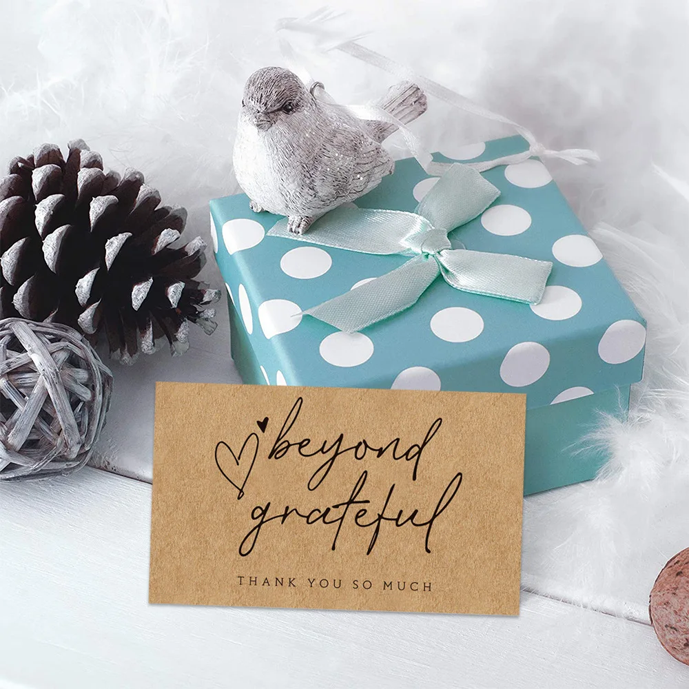 Tarjetas de agradecimiento de papel Kraft Natural "beyond grateful", 10-30 piezas, decoración de regalo para tienda pequeña