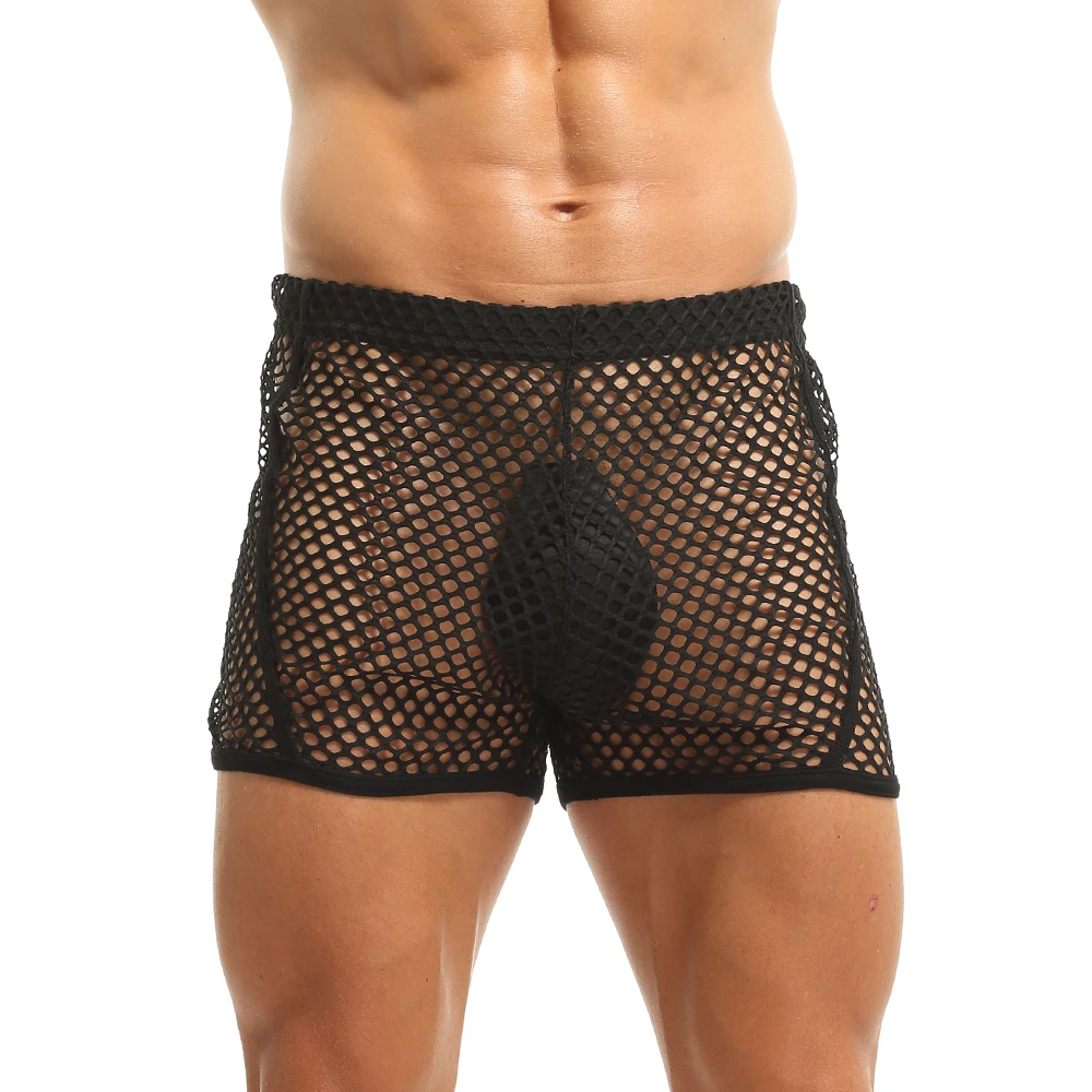 

Sexy Mesh Mens Underwear 2022 See Through Fishnet Male Boxer New Transparent Gay Shorts Loose Breathable Underpants Quick Dry