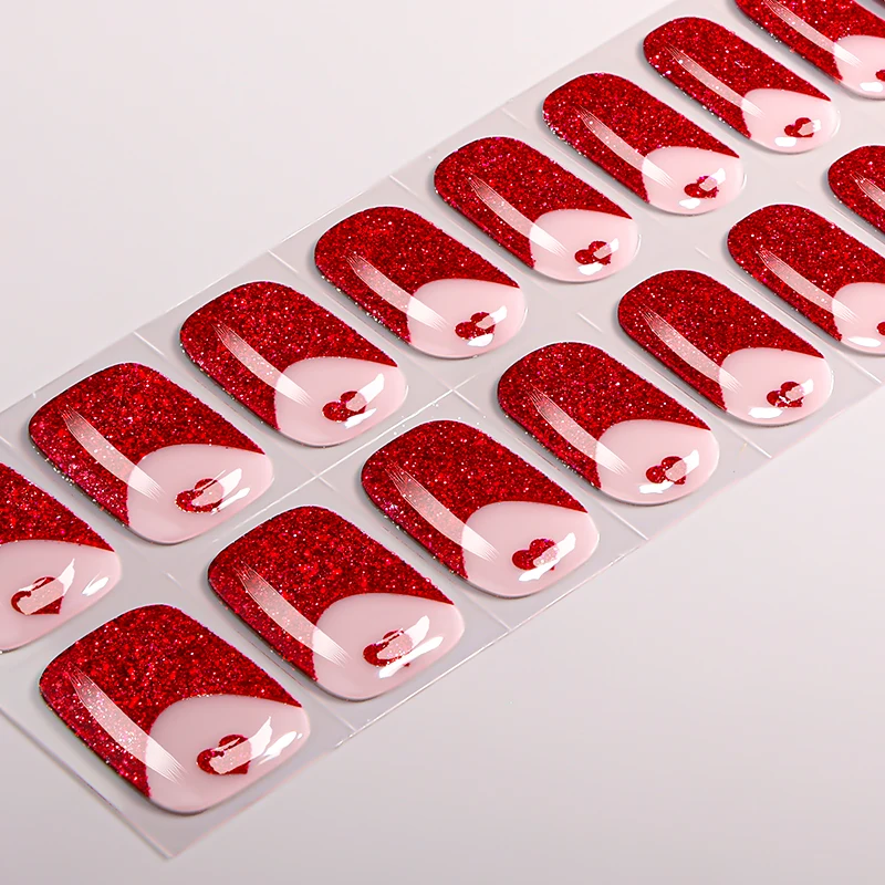 

22Tips French UV-Free Gel Nail Stickers Sparkling Heart Polka Dot Full Cover Gel Polish Nail Strips DIY Manicure Decoration