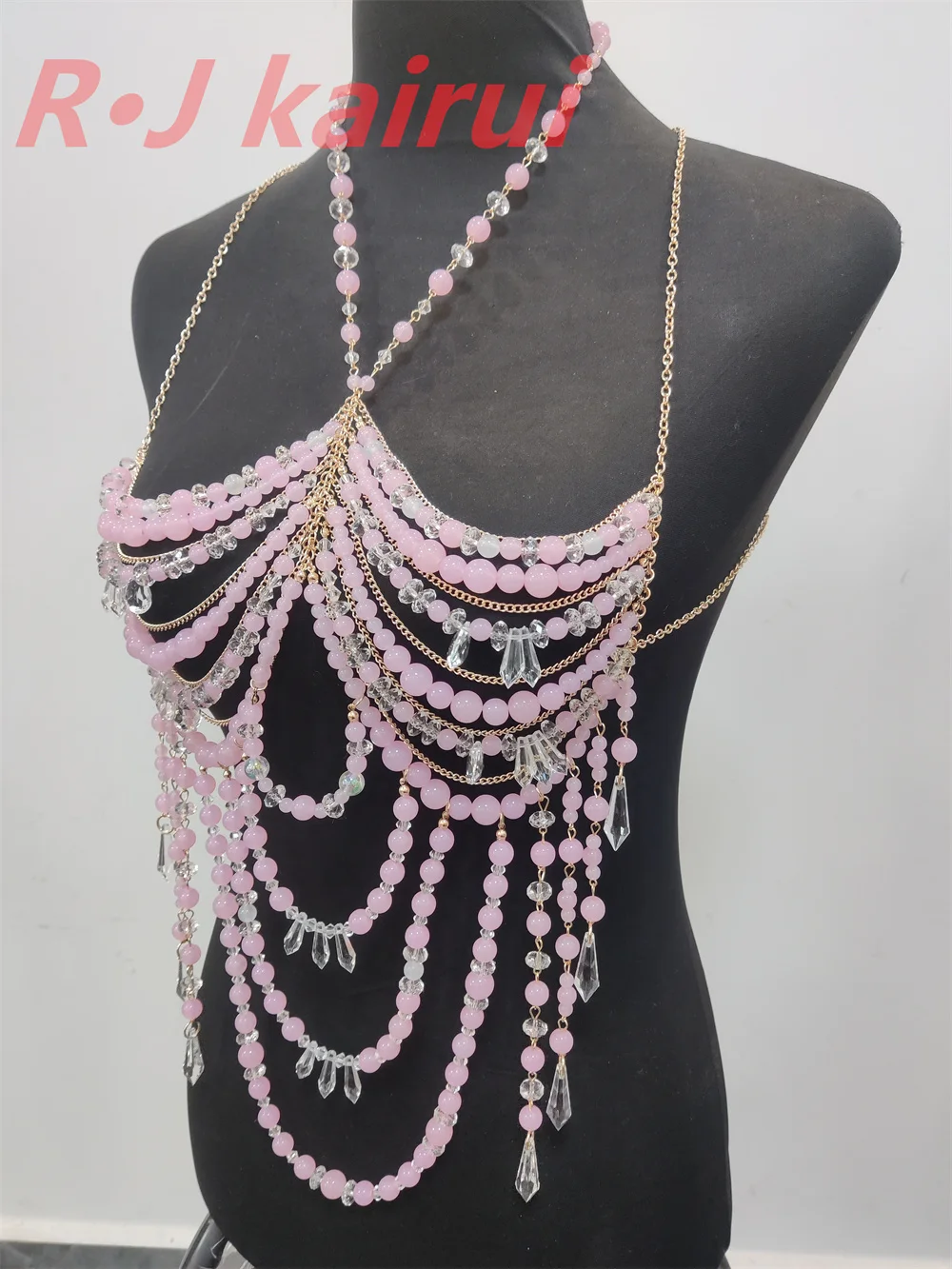 Fashion Handmade Women Pastel Pink Beads Neck Chains Unique Top Party Beads Jewelry Accessories